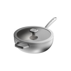 Wok avec couvercle Graphite en Acier Inoxydable recyclé 28cm