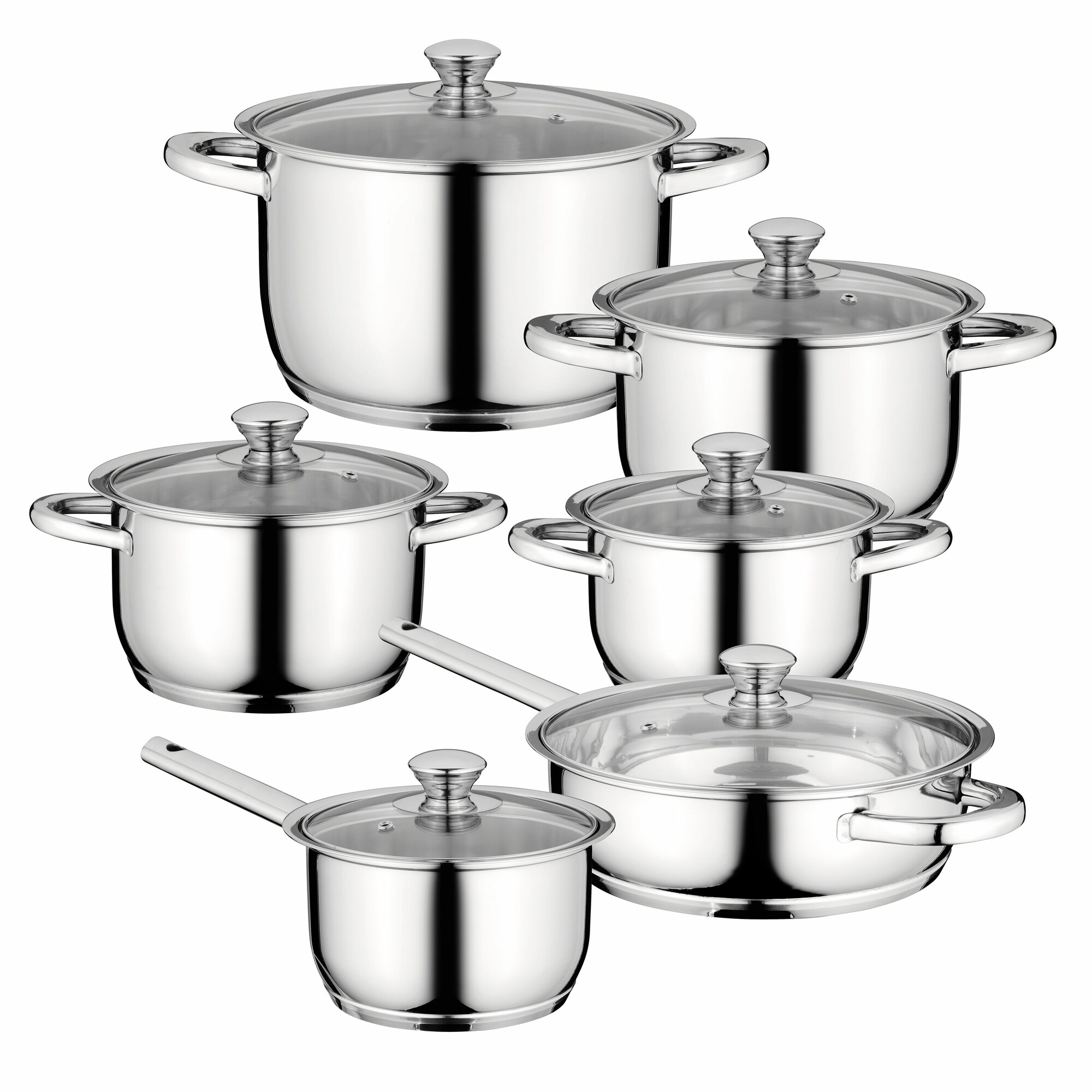 12pc Induction Non Stick Stainless Steel Cookware Kitchen Glass Lids Pot Pan Set